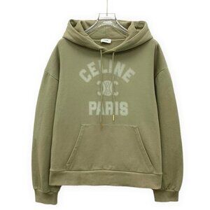 KW0892 Celine green logo letter printed cotton hooded drawstring long-sleeved sw